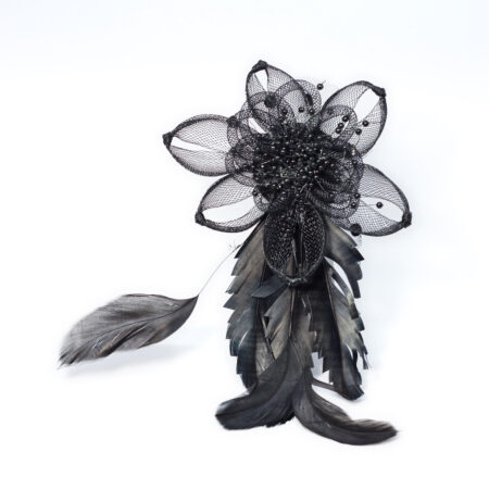 FC0301 Floral Black Feather Hair Fascinator with Tail
