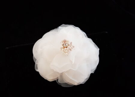 FC0407 White Cloud Hair Fascinator with Pearls and Large Crystal