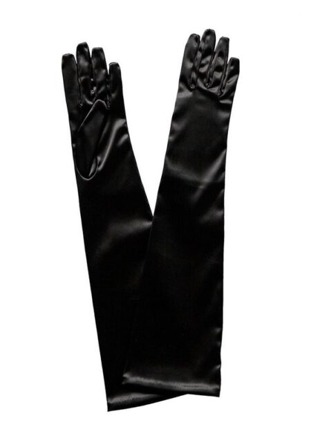 GL0020 Child size elbow length black satin gloves