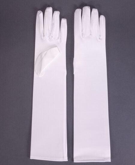 GL0021 Child size elbow length white satin gloves