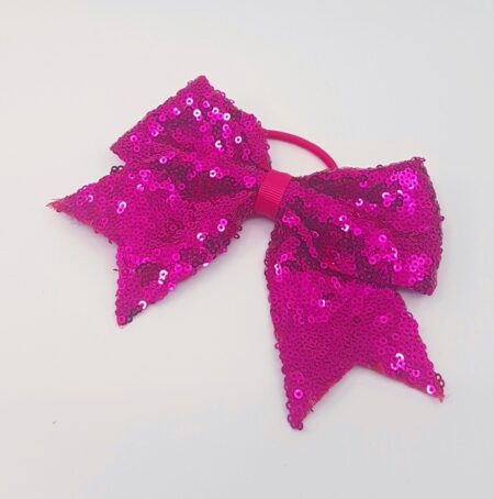 PT0083-Hot-Pink Hot Pink Sequins Bow Hair Tie