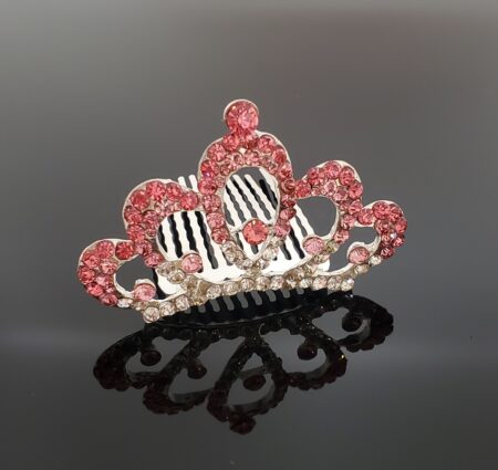 TR0514 Mini Crown Tiara with Pink Crystals (Small)