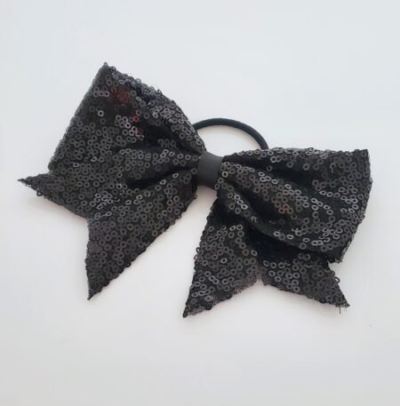 PT0083-Black Black Sequins Bow Hair Tie