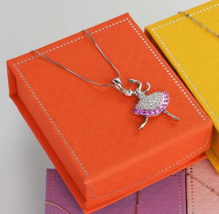 BN0001 Ballerina Necklace Rhodium Plated with Orange Jewerly Box