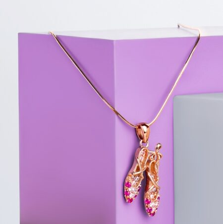 BN0003 Ballet Shoes Necklace Rose Gold Plated with Lilac Jewerly Box
