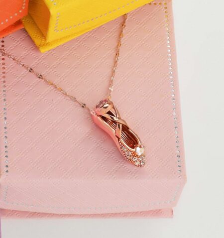 BN0004 Ballet Shoes Necklace Rose Gold Plated with Pink Jewelry Box