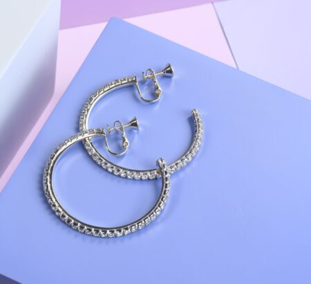 AY0015-1 40mm    Rhinestone Hoop Earrings (Clip-ons)