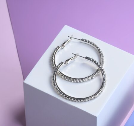 AY0015 40mm    Rhinestone Hoop Earrings (Pierced)