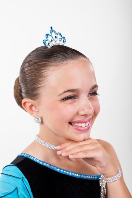 TR0515 Small Crown Tiara with Blue Crystals